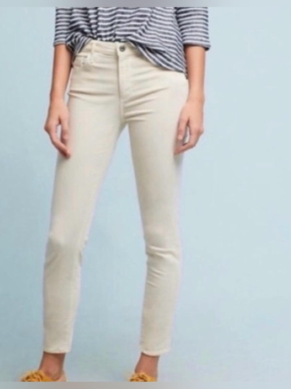 Adriano Goldschmied The Stevie Ankle Cream Velvet Slim Straight Ankle Jeans.